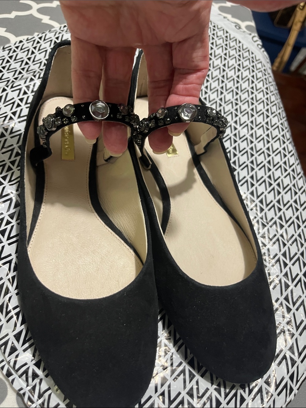 NWOTS  Size 8 Louise et Cie Black Leather Jeweled Mary Jane Flats - Women's